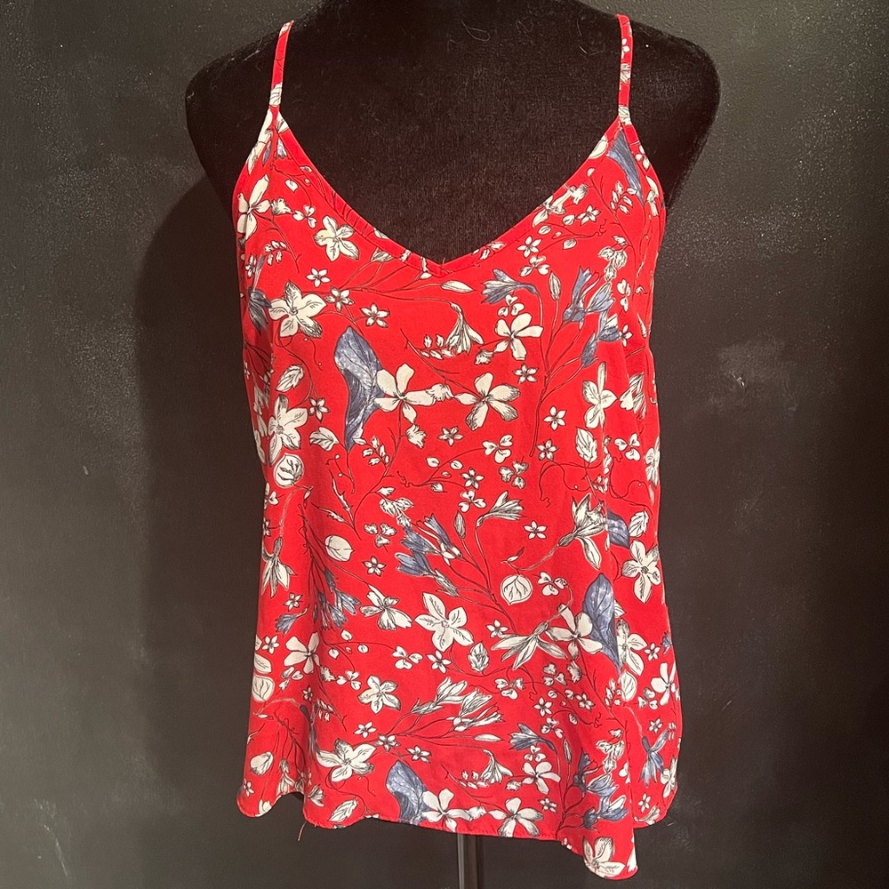 Atmosphere Red Floral Bird Print Tank Top